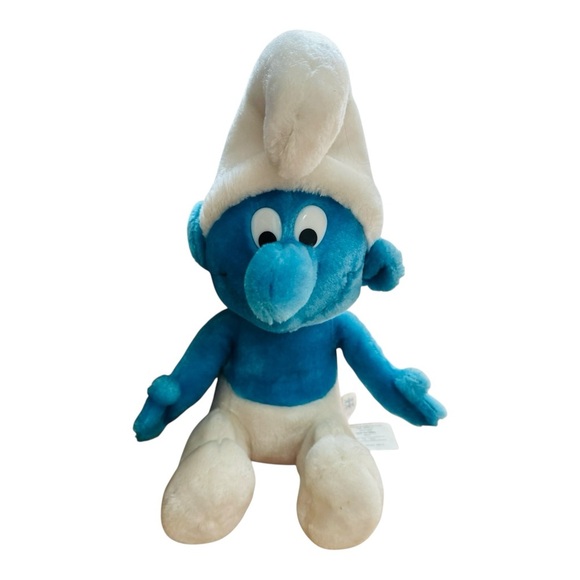 VTG 1979/81 The Smurfs Seated Smurf & Papa Smurf Bean Bag Plush Toy Bundle - Picture 2 of 16